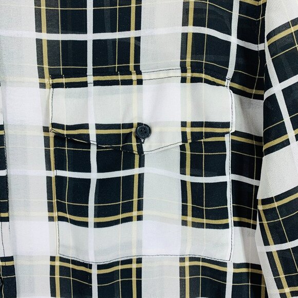 Michael Kors sheer plaid print light weight button down blouse long sl top sz xl - Picture 4 of 16